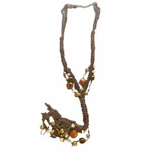 EL Erica Lyons Multi-Strand Collar Necklace Pendant Faceted Smooth Marbled Beads